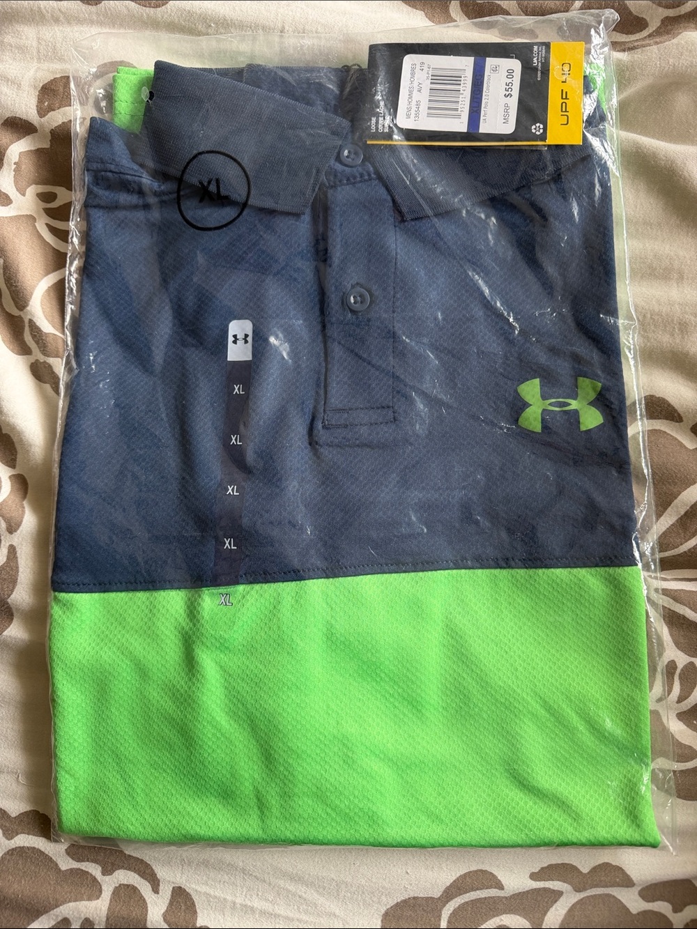 Under Armour Two-Tone Polo in Navy and Neon Green